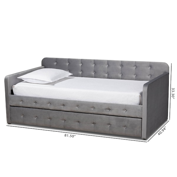 Jona Grey Velvet And Button Tufted Twin Size Daybed With Trundle